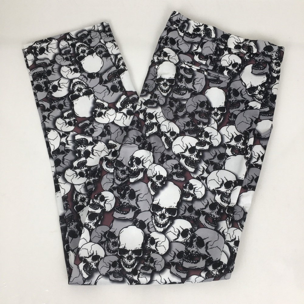 Skull Print Pants Men’s Size XL Black White Gray Novelty Trousers